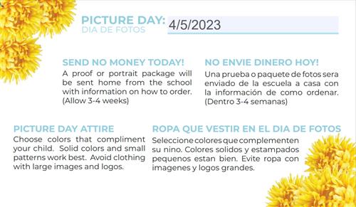 Send no money today!  A proof or portrait package will be sent home from school with information on how to order. 
